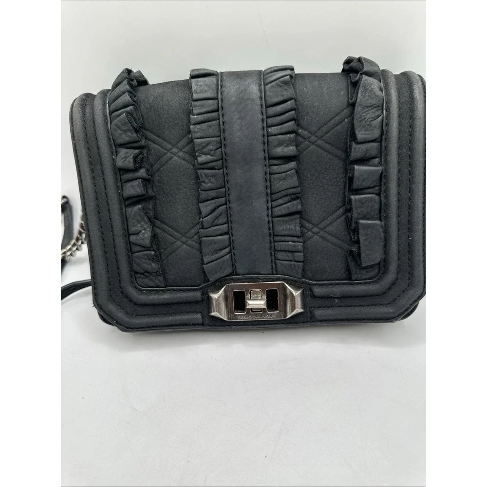 Rebecca Minkoff Love Crossbody Black Leather Chain Ruffle